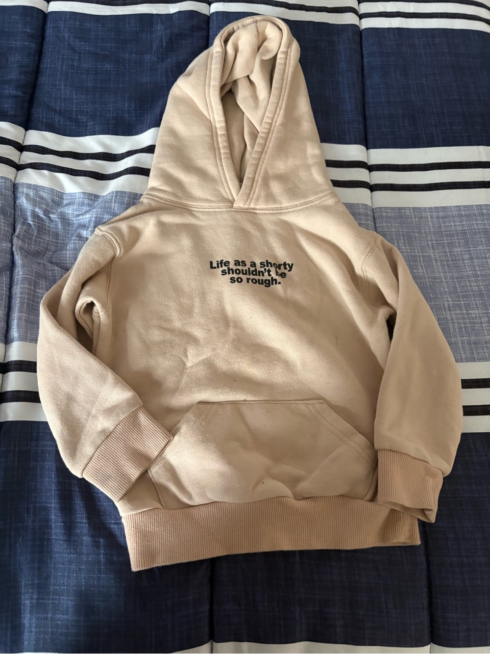 Beige Kids Hoodie with 'Life as a shorty' Youth Pullover